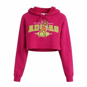 Adidas Disney Bambi Pink Cropped Hoodie Pullover Girls Size XS